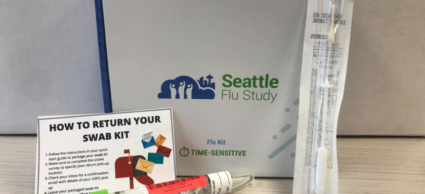 A photo of the Seattle Flu Study's "Swab and Send" kit.